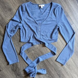 Blue Long Sleeve Crop Top